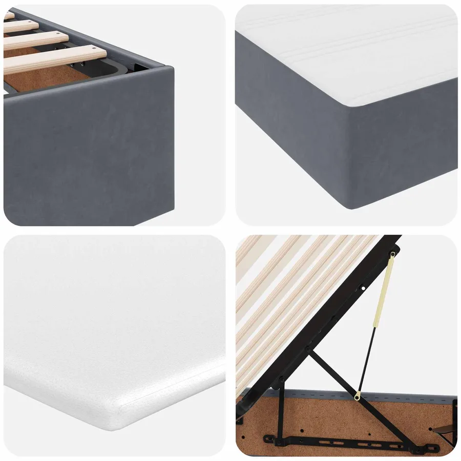 Lit avec rangement et matelas Gris foncé 200 x 200 cm Velours - 8