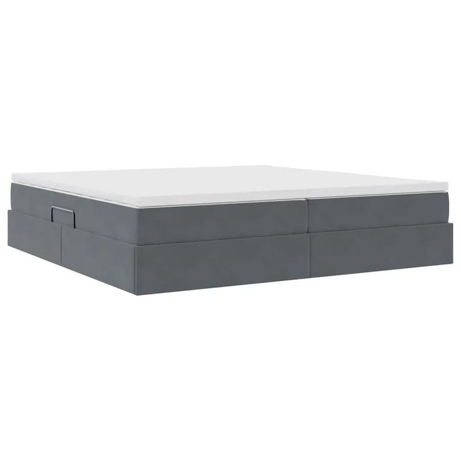 Lit avec rangement et matelas Gris foncé 200 x 200 cm Velours - 9