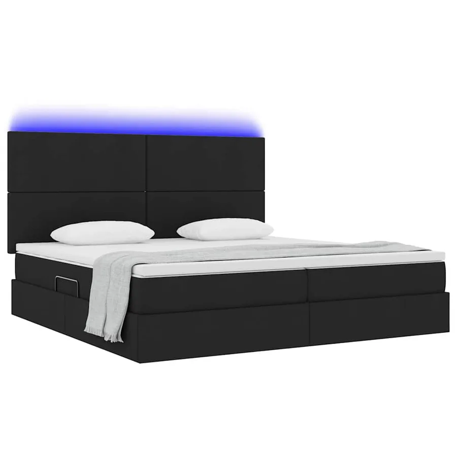 Lit de rangement LED avec matelas Noir 200 x 200 cm Tissu - 3