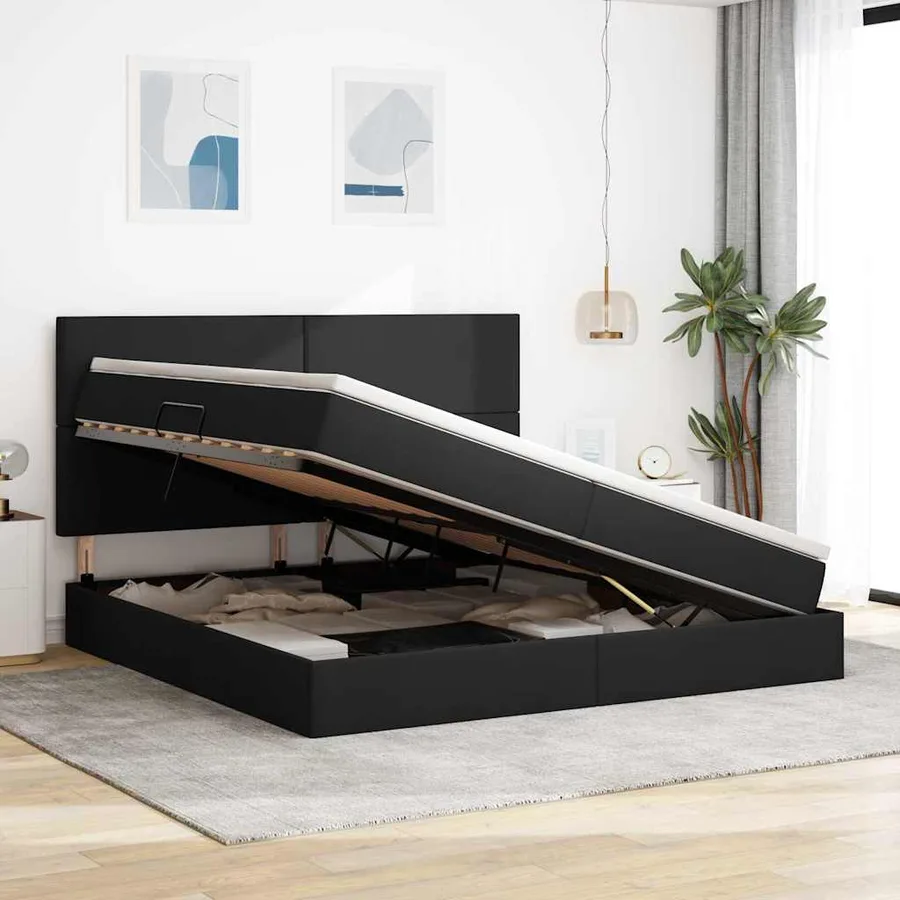 Lit de rangement LED avec matelas Noir 200 x 200 cm Tissu - 4