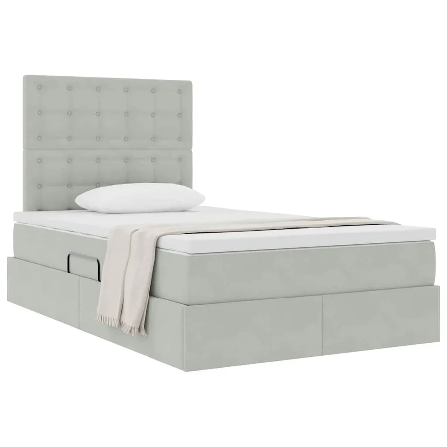 Lit avec rangement et matelas Gris clair 120 x 200 cm Velours - 3