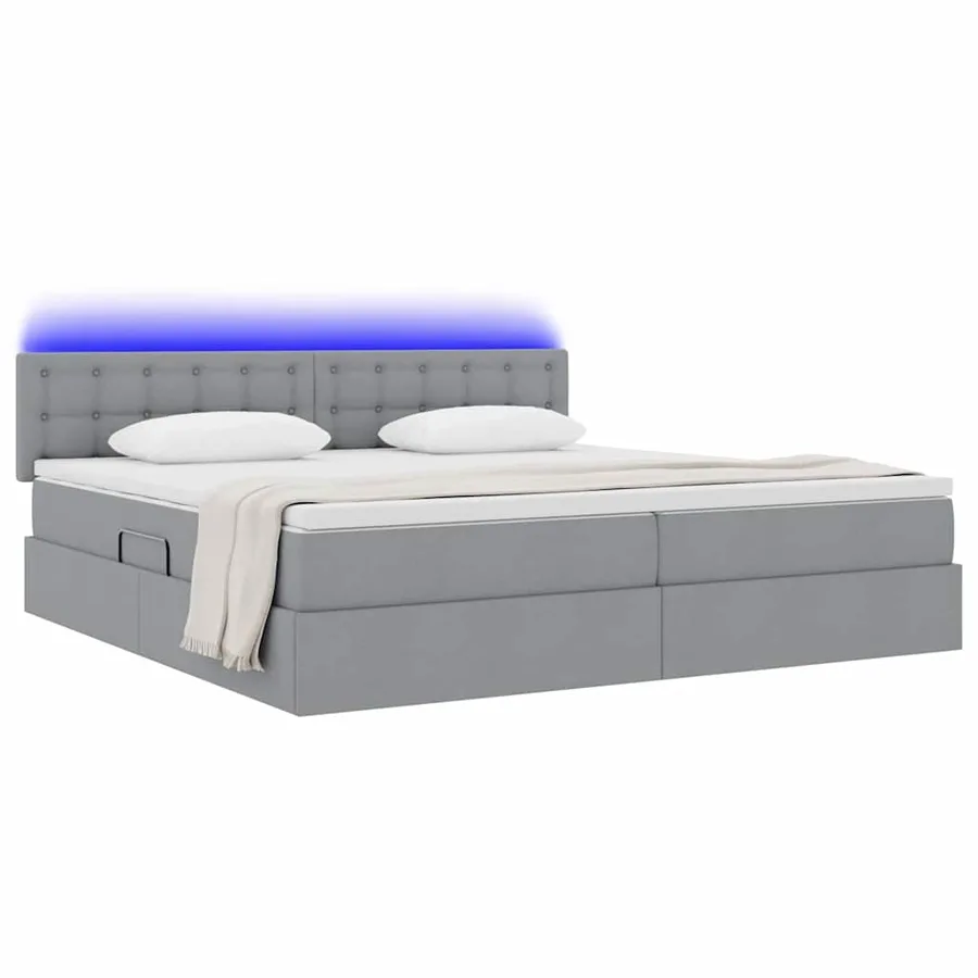 Lit de rangement LED avec matelas Gris clair 200 x 200 cm Tissu - 3