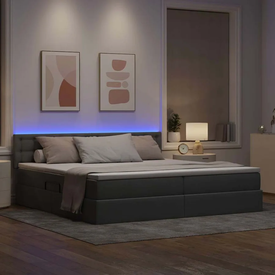 Lit de rangement LED avec matelas Gris clair 200 x 200 cm Tissu - 5