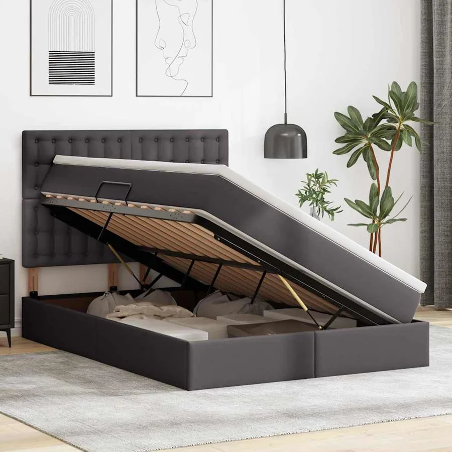 Lit de Rangement Gris 140 x 190 cm Cuir synthétique - 4