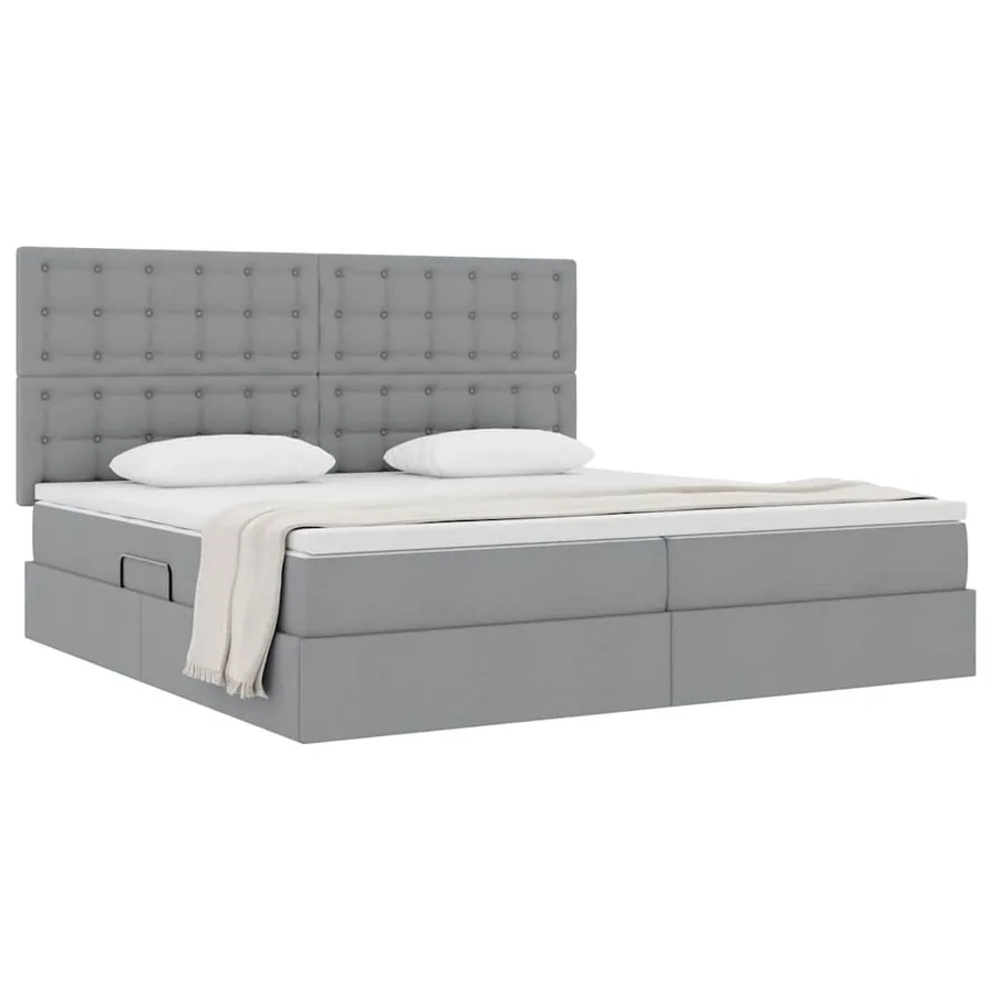 Lit avec rangement et matelas Gris clair 200 x 200 cm tissu - 3