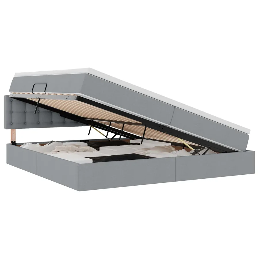 Lit avec rangement et matelas Gris clair 200 x 200 cm - 2