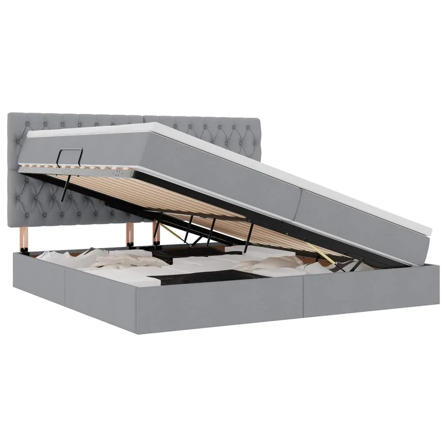 Lit de rangement LED avec matelas Gris clair 200 x 200 cm Tissu - 2