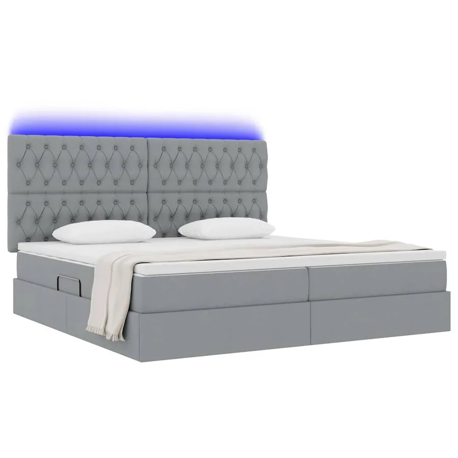 Lit de rangement LED avec matelas Gris clair 200 x 200 cm Tissu - 3