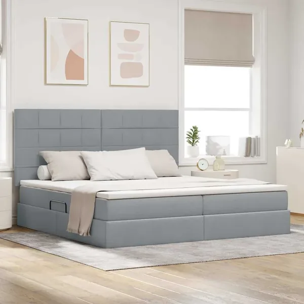 Lit de rangement LED avec matelas Gris clair 200 x 200 cm Tissu