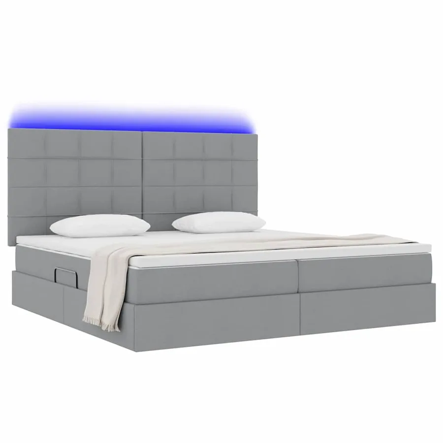 Lit de rangement LED avec matelas Gris clair 200 x 200 cm Tissu - 3
