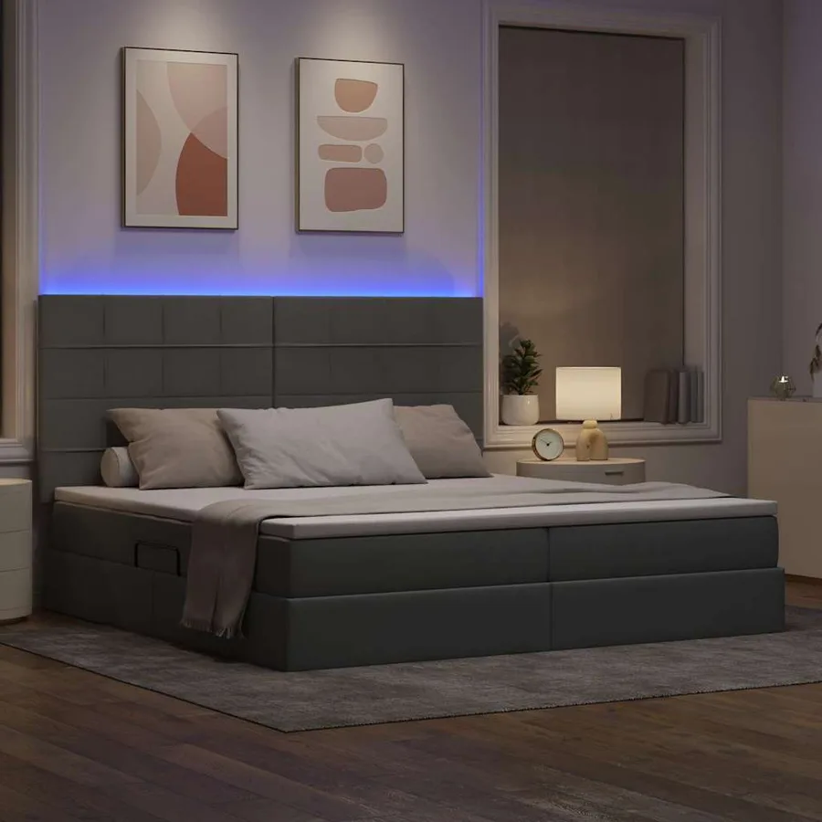 Lit de rangement LED avec matelas Gris clair 200 x 200 cm Tissu - 5