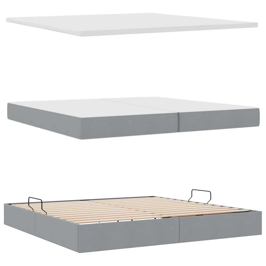 Lit de rangement LED avec matelas Gris clair 200 x 200 cm Tissu - 9
