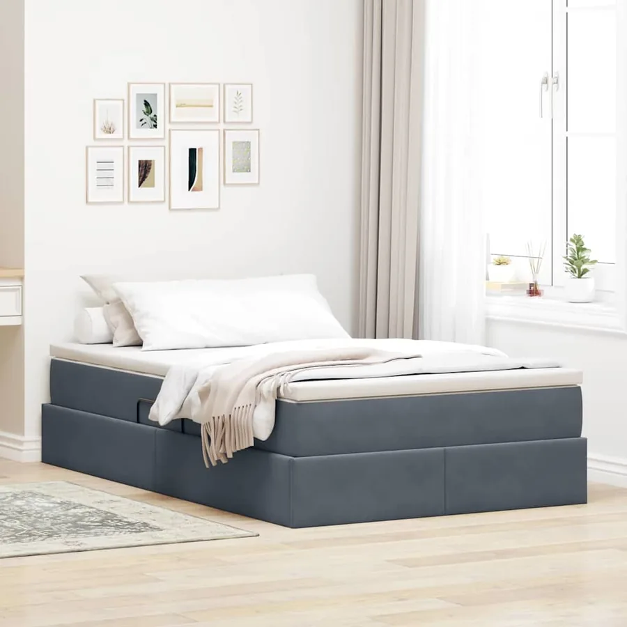 Lit avec rangement et matelas Gris foncé 120 x 200 cm Velours