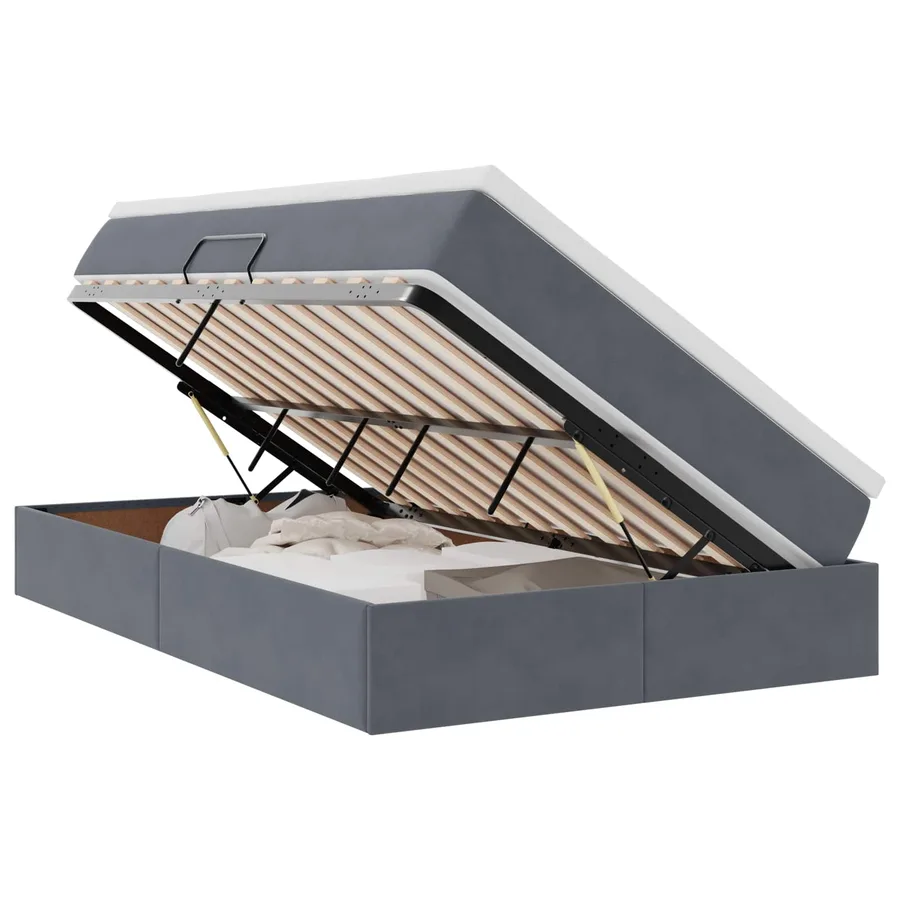Lit avec rangement et matelas Gris foncé 120 x 200 cm Velours - 2
