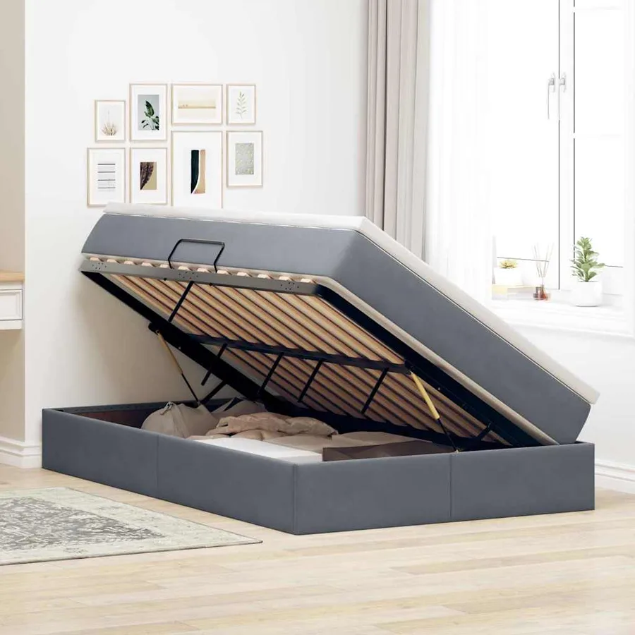 Lit avec rangement et matelas Gris foncé 120 x 200 cm Velours - 4