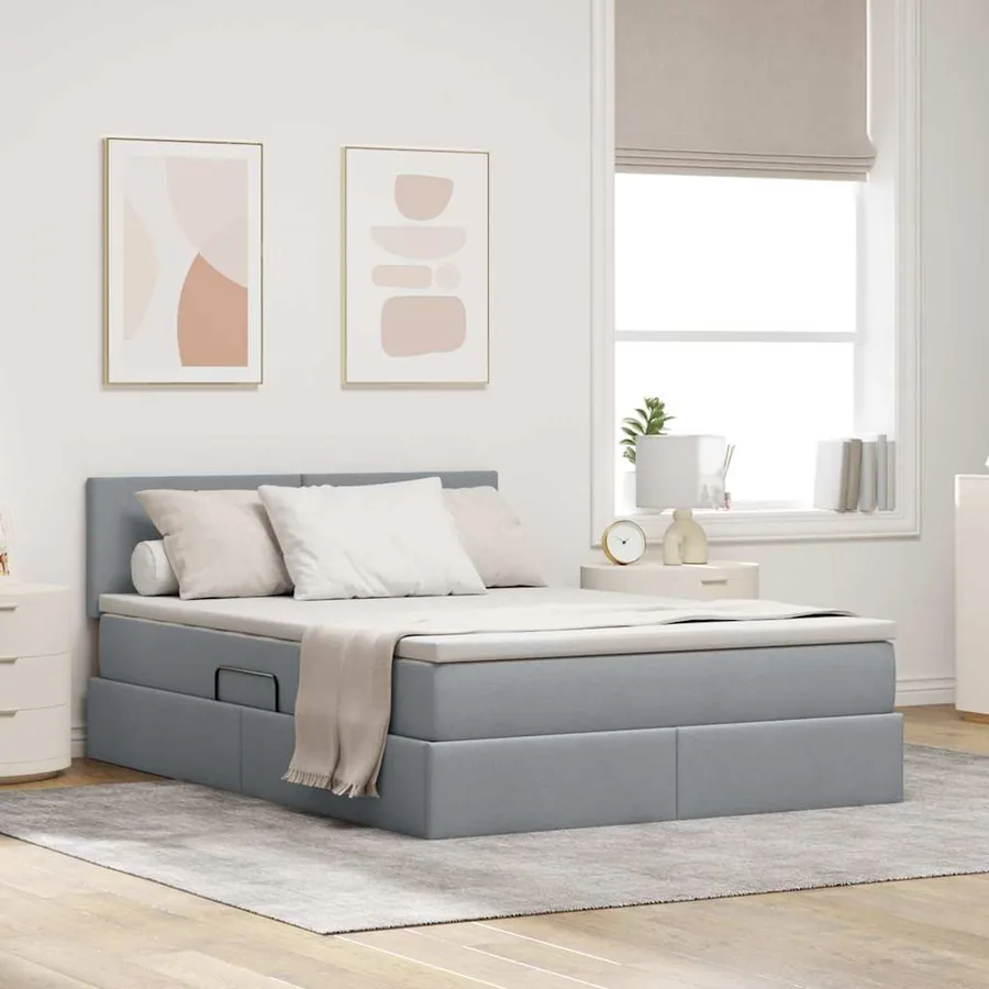 Lit avec rangement et matelas Gris clair 140 x 190 cm