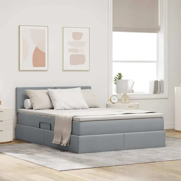 Lit avec rangement et matelas Gris clair 140 x 190 cm