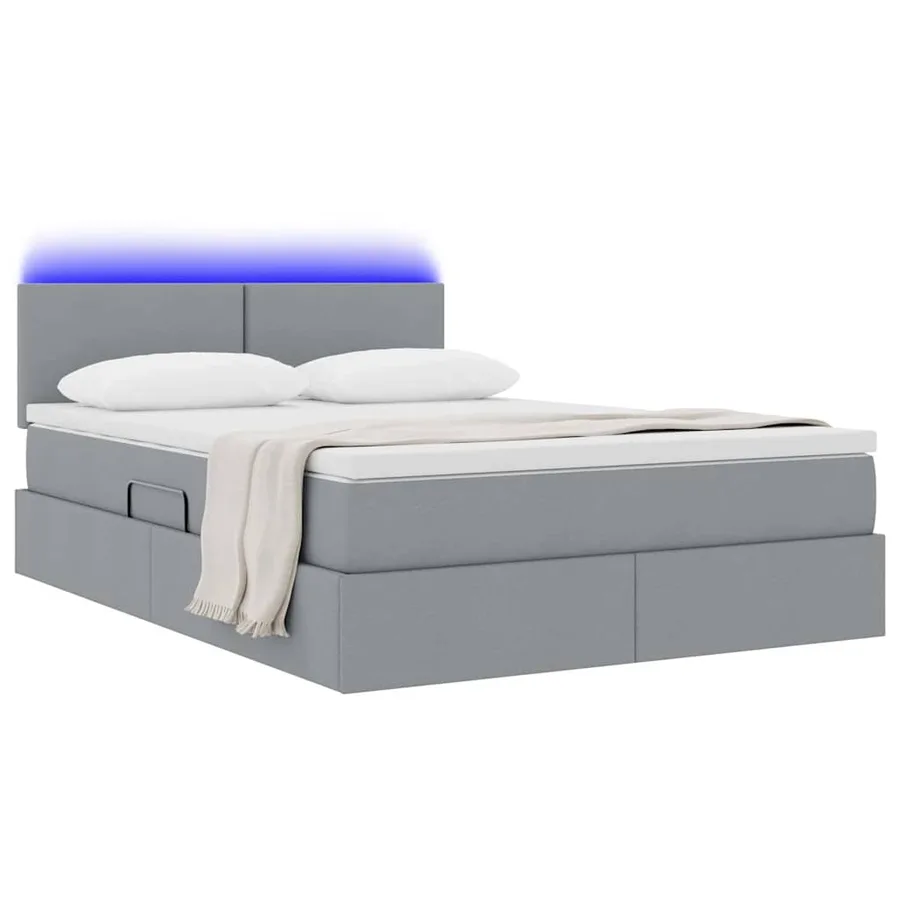 Lit de rangement LED avec matelas Gris clair 140 x 190 cm Tissu - 3