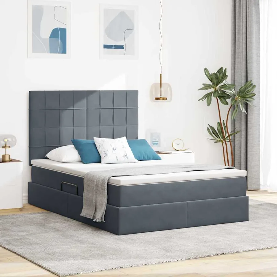 Lit de rangement LED avec matelas Gris foncé 140 x 190 cm
