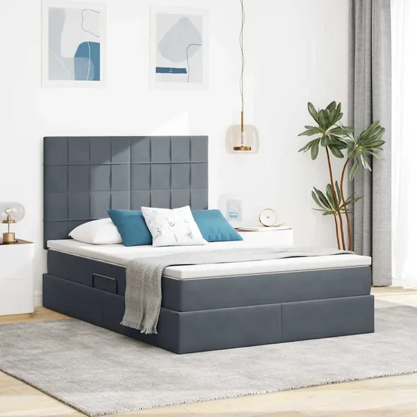 Lit de rangement LED avec matelas Gris foncé 140 x 190 cm