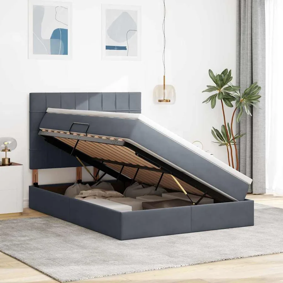 Lit de rangement LED avec matelas Gris foncé 140 x 190 cm - 4