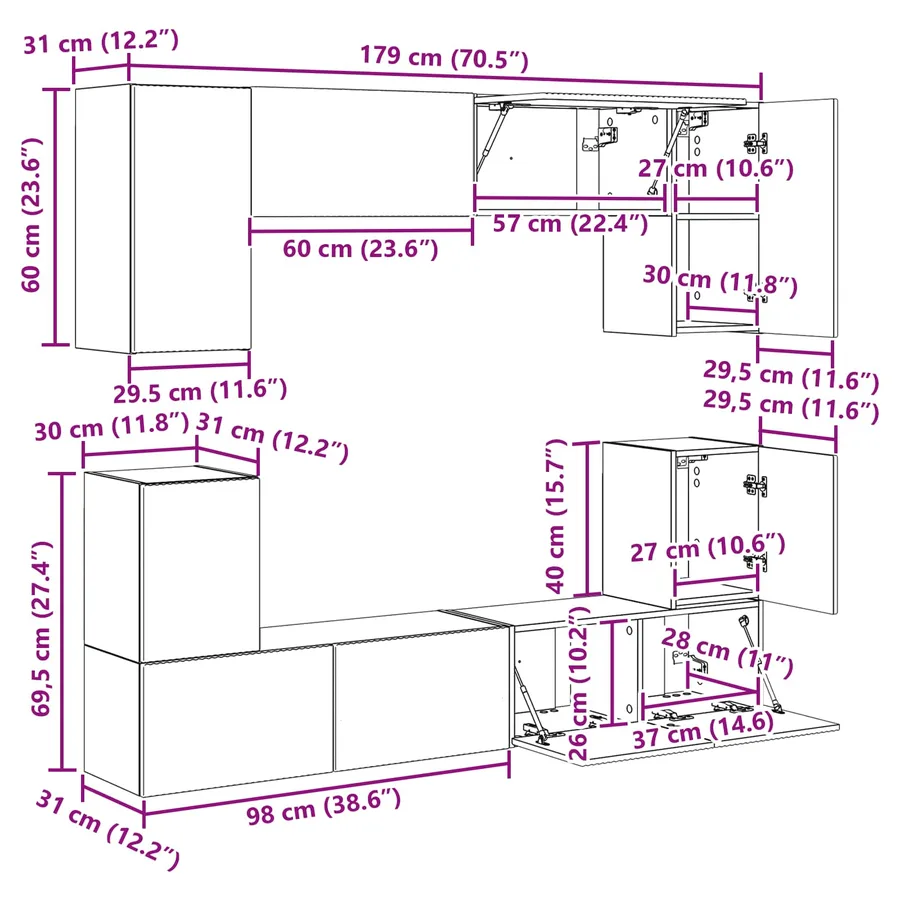 Ensemble meuble TV 5 pcs Chêne fumé Bois d'ingénierie - 20