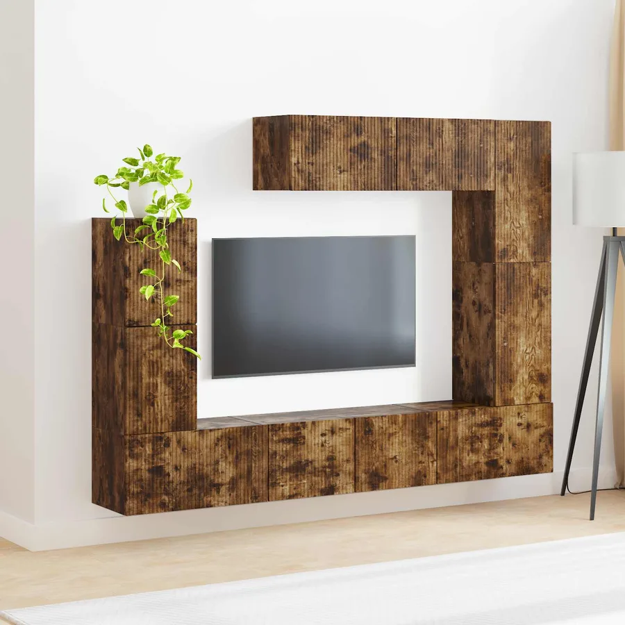 Ensemble meuble TV 5 pcs Chêne fumé Bois d'ingénierie - 4