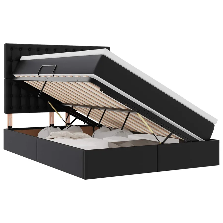Lit de Rangement Noir 140 x 190 cm Cuir synthétique - 2