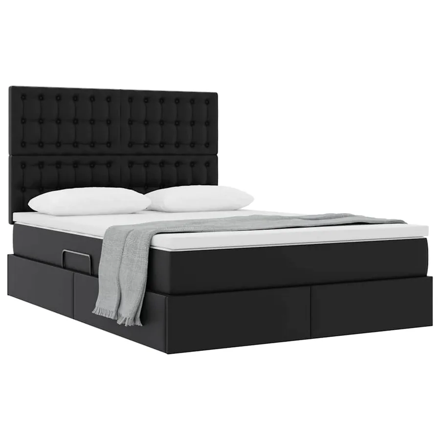 Lit de Rangement Noir 140 x 190 cm Cuir synthétique - 3