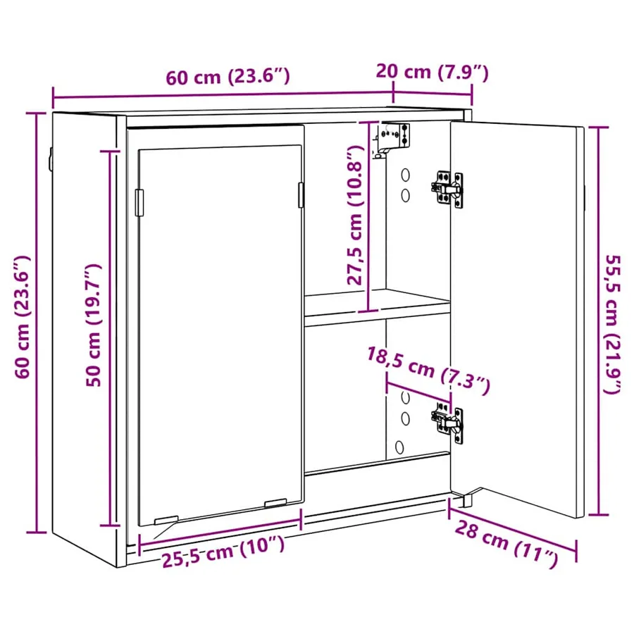 Armoire Miroir de Salle de Bain Blanc 60 x 20 x 60 cm - 13
