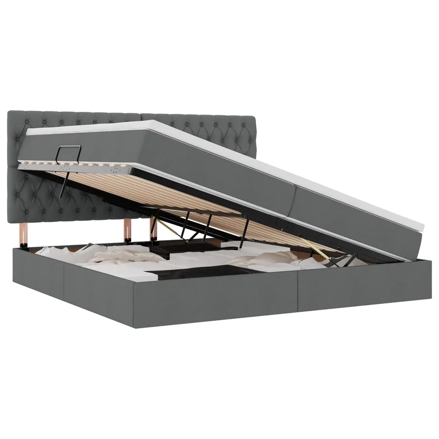 Lit avec rangement et matelas Gris foncé 200 x 200 cm tissu - 2