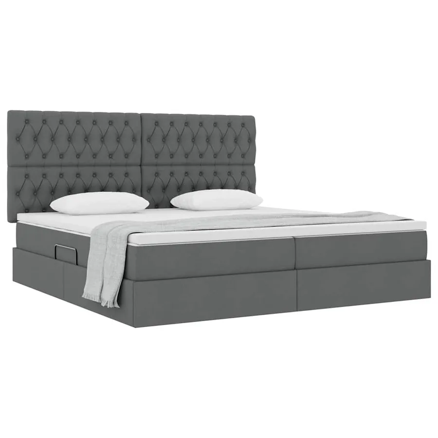 Lit avec rangement et matelas Gris foncé 200 x 200 cm tissu - 3