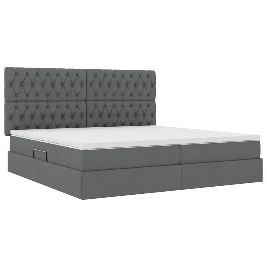 Lit avec rangement et matelas Gris foncé 200 x 200 cm tissu - 5