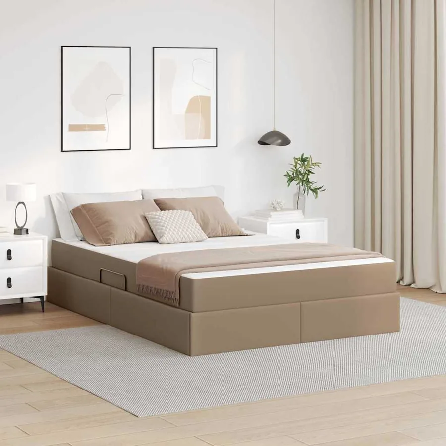 Lit avec rangement et matelas 2 pcs Cappuccino Cuir