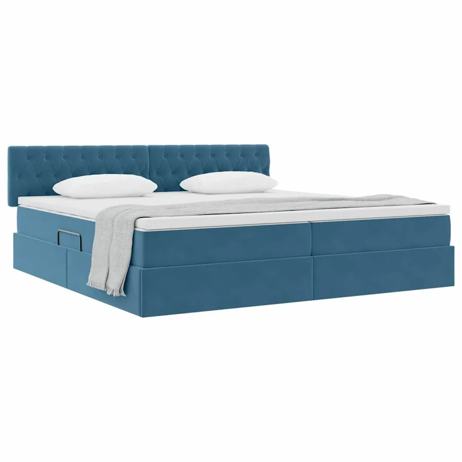 Lit de Rangement avec matelas Bleu foncé 200 x 200 cm Velours - 3