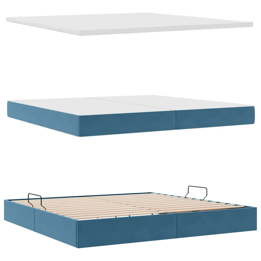 Lit de Rangement avec matelas Bleu foncé 200 x 200 cm Velours - 7
