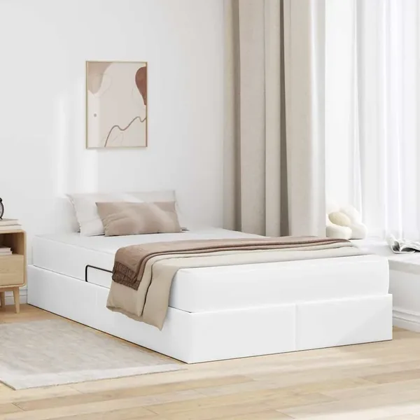 Lit avec rangement et matelas avec matelas 2 pcs Blanc Cuir