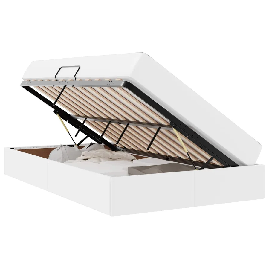 Lit avec rangement et matelas avec matelas 2 pcs Blanc Cuir - 2