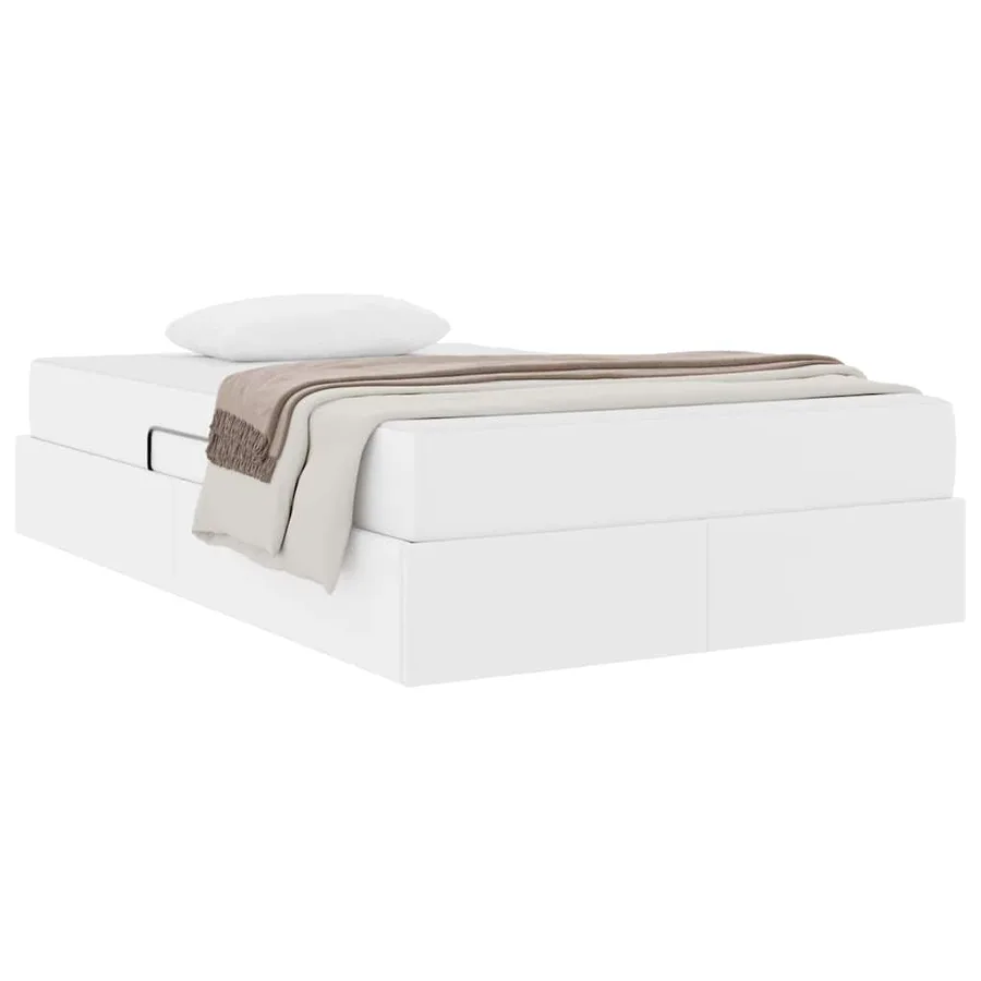 Lit avec rangement et matelas avec matelas 2 pcs Blanc Cuir - 3