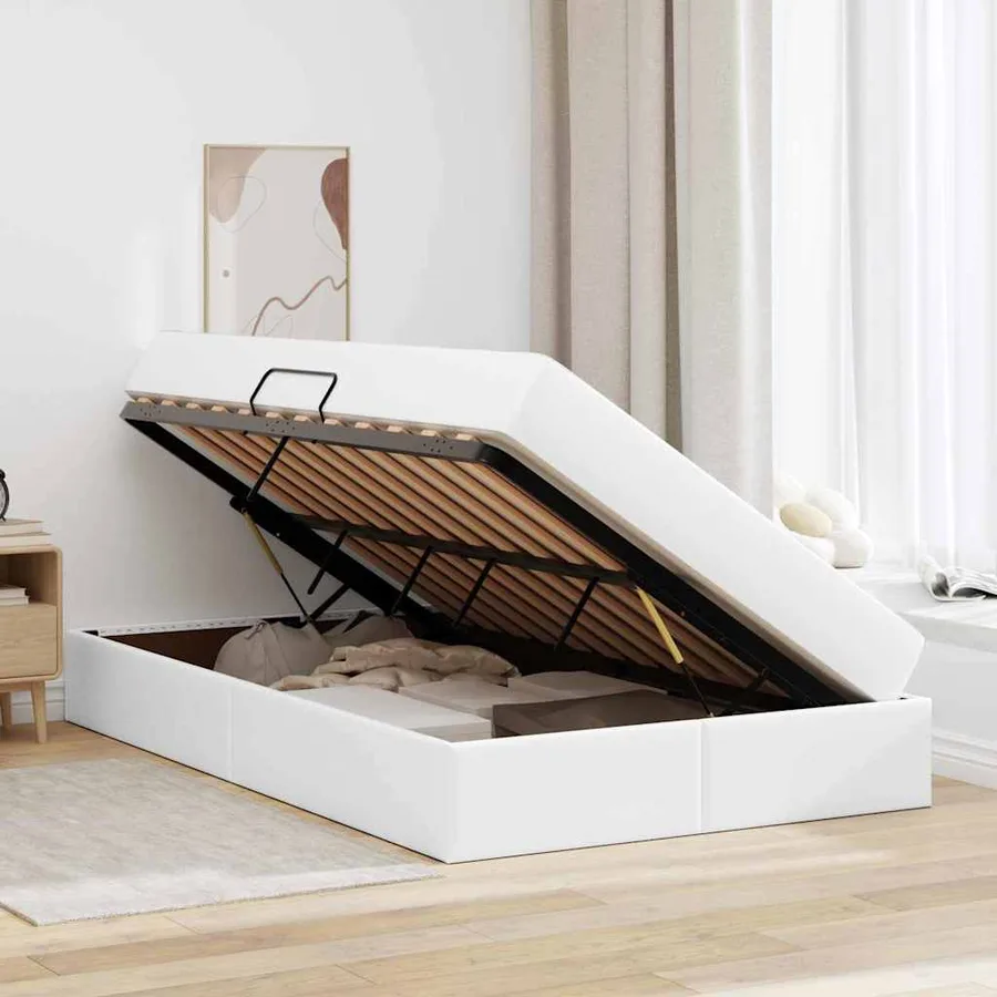 Lit avec rangement et matelas avec matelas 2 pcs Blanc Cuir - 4