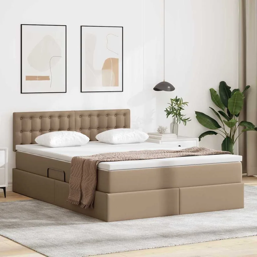 Lit avec rangement et LED avec matelas Cappuccino 140 x 190 cm
