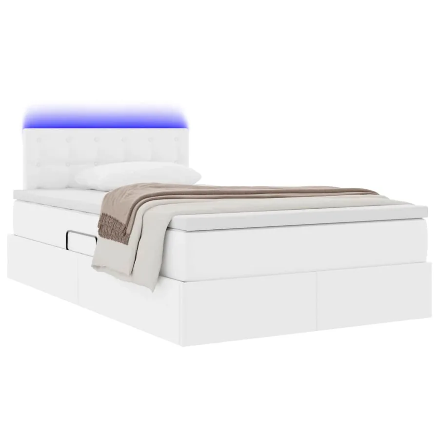 Lit avec rangement et LED avec stockage Blanc pur 120 x 200 cm - 3