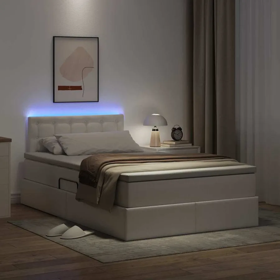 Lit avec rangement et LED avec stockage Blanc pur 120 x 200 cm - 5