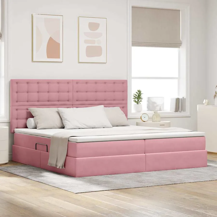 Lit de rangement LED avec matelas Rose 200 x 200 cm Velours