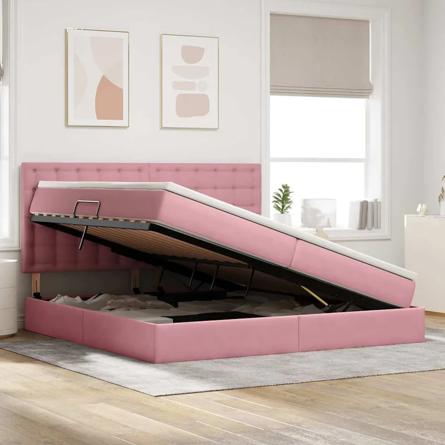 Lit de rangement LED avec matelas Rose 200 x 200 cm Velours - 4