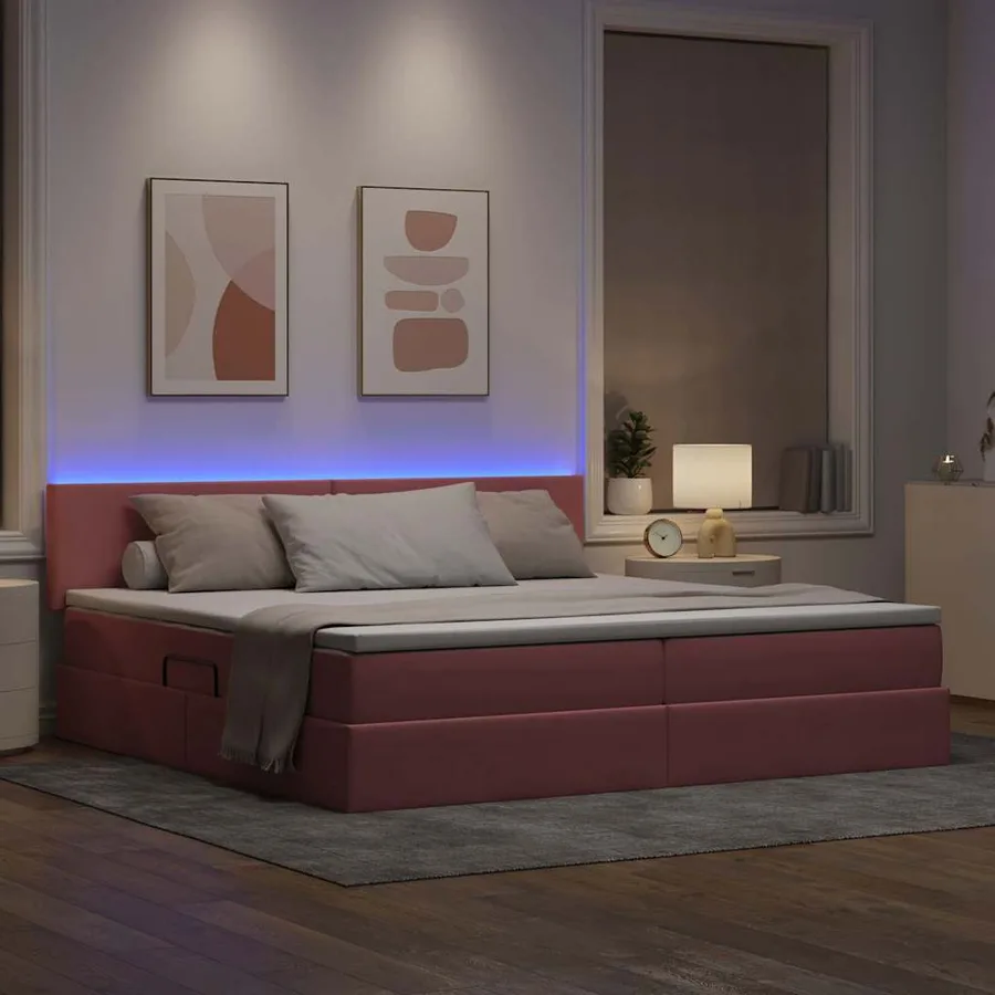 Lit de rangement LED avec matelas Rose 200 x 200 cm Velours - 5