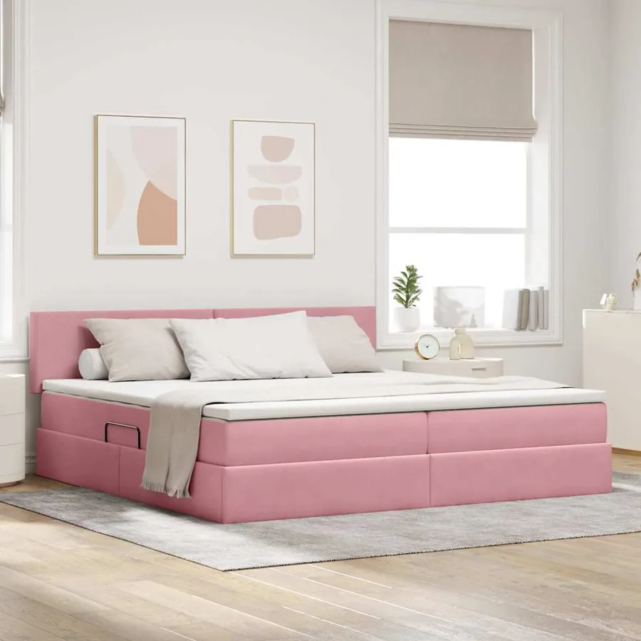 Lit de Rangement avec matelas Rose 200 x 200 cm Velours