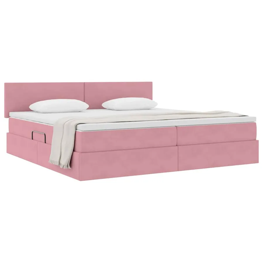 Lit de Rangement avec matelas Rose 200 x 200 cm Velours - 3