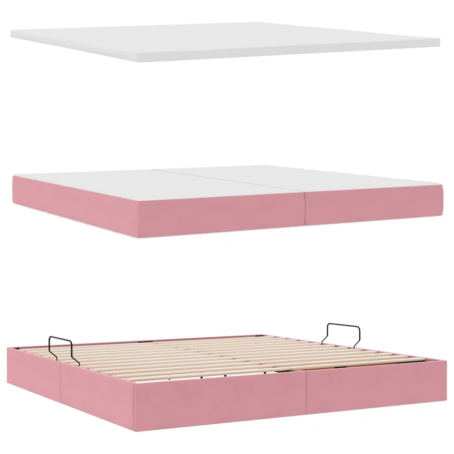 Lit de Rangement avec matelas Rose 200 x 200 cm Velours - 7