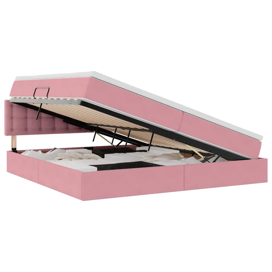 Lit de rangement LED avec matelas Rose 200 x 200 cm Velours - 2